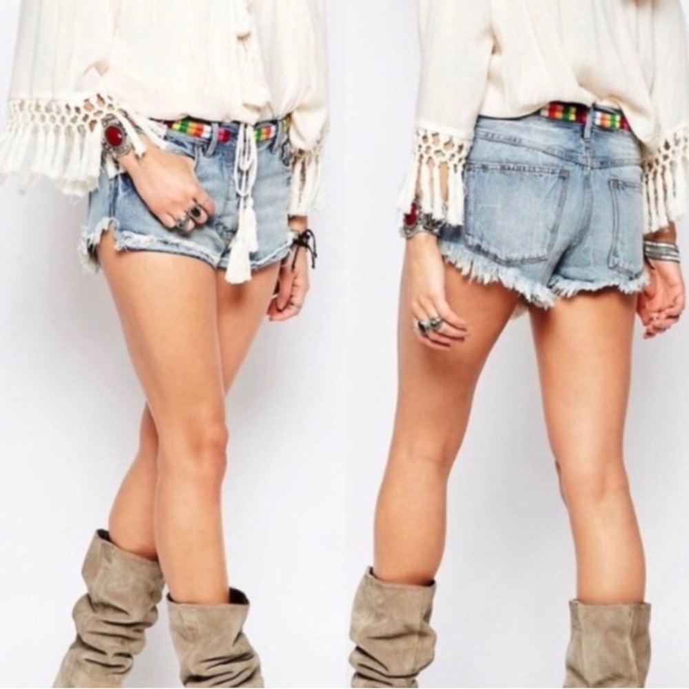 Free People Elliot Denim Cut offs Rainbow Band.